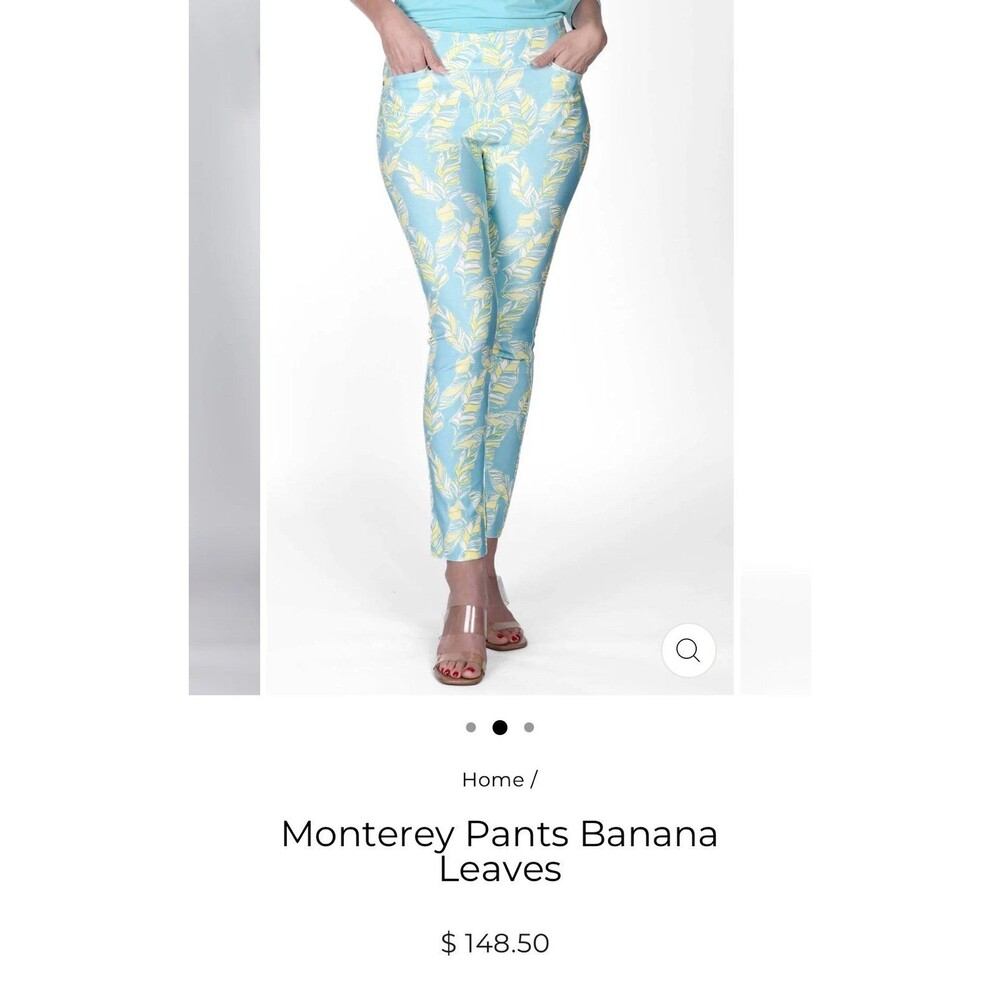 Jean-Pierre Klifa Monterey Pants Sz. XS NWOT Turquoise Banana Leaves